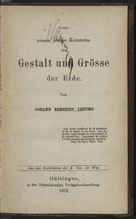 Ueber unsere jetzige Kenntniss der Gestalt und Grösse der Erde
