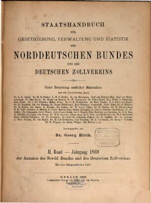 Annalen des Norddeutschen Bundes und des Deutschen Zollvereins für Gesetzgebung, Verwaltung und Statistik, 2. 1869