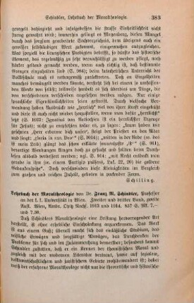 383-384 [Rezension] Schindler, Franz M., Lehrbuch der Moraltheologie