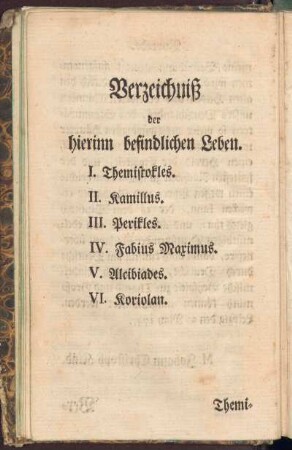 Verzeichniß der hierinn befindlichen Leben