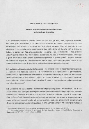 Particelle e tipo linguistico : Vortrag