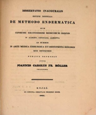 Diss. inaug. sistens nonnulla de methodo endermatica