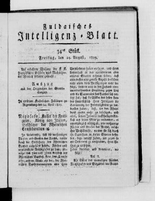 34tes Stück, Ausgabe vom 25. August 1809