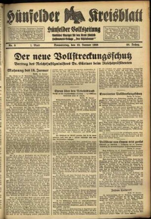 Erste Ausgabe vom Donnerstag, den 19. Januar 1933.
