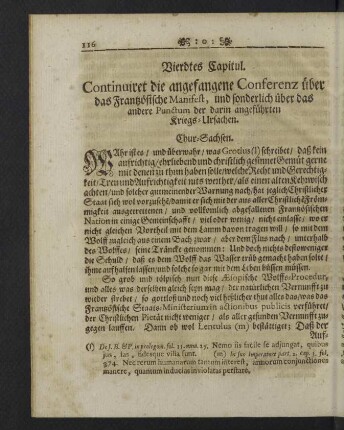 Vierdtes Capitul. Continuiret die angefangene Conferenz über das Frantzösische Manifest
