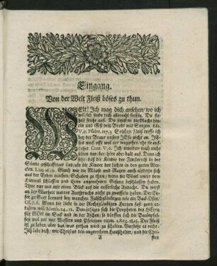 Eingang. Von der Welt Fleiß böses zu thun