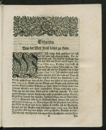 Eingang. Von der Welt Fleiß böses zu thun
