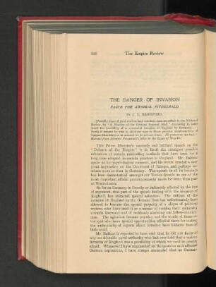 The Danger of Invasion. Facts for Admiral Fitzgerald.