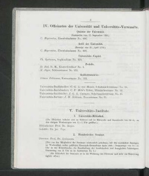 IV. Officianten der Universität und Universitäts-Verwandte.