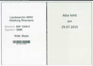 Entnazifizierung Maria Walk , geb. 30.10.1901 (Krankenpfleger)
