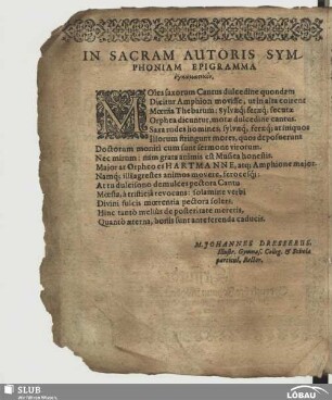 In sacram autoris symphoniam Epigramma