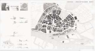 Revitalisierung des Hamburger Hafens Schinkelwettbewerb 1989: Skizzen, Lageplan, Schnitte
