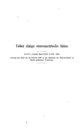 Ueber einige stereometrische Sätze.