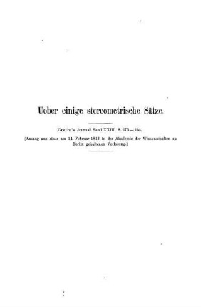 Ueber einige stereometrische Sätze.