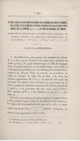 Étude sur les décompositions en sommes de deux carrés [...] [Fortsetzung]