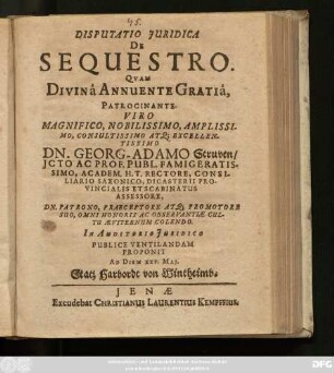Disputatio Iuridica De Sequestro