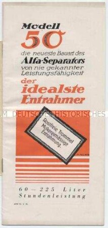 Modell 50 - die neueste Bauart des Alfa-Separators von nie gekannter Leistungsfähigkeit - der idealste Entrahmer