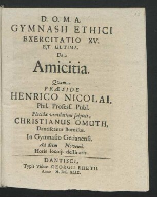 15: De Amicitia