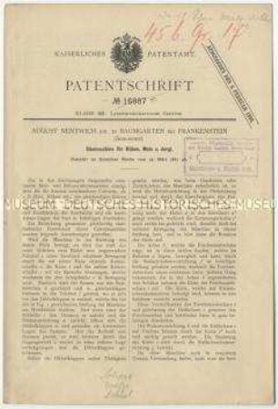 Patentschrift einer Sämaschine für Rüben, Mais u.dgl., Patent-Nr. 16887