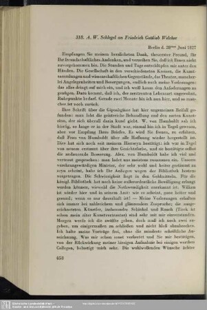 August Wilhelm von Schlegel an Friedrich Gottlieb Welcker, Berlin, 28.06.1827