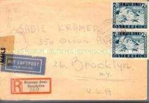 Kuvert eines Briefes aus dem DP-Lager "Jewish Kamp 609" bei Braunau in Österreich, adressiert nach Brooklyn (USA)