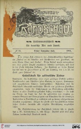 Nr. 21 (1. November-Heft 19101)