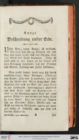 Kurze Beschreibung unsrer Erde