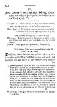 IV. Preis-Schrift des Herrn Carl Hübbe, Candidaten des hiesigen Predigtamtes und Catecheten am Waisenhause.