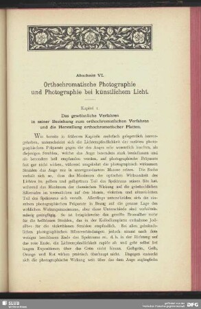 Abschnitt VI. Orthochromatische Photographie und Photographie bei künstlichem Licht