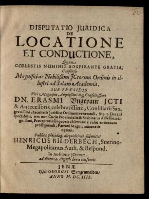 Disputatio Iuridica De Locatione Et Conductione