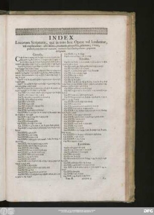 Index Locorum Scripturae, qui in toto hoc Opere vel laudantur, vel explicantur: ubi litera α, numeris praeposita, priorem; b verô, posteriorem denotat tomum; numeri verò subsequentes, paginam designant.