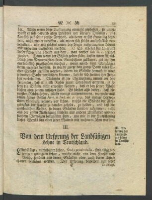 III. Von dem Ursprung der Landsäßigen Lehne in Teutschland