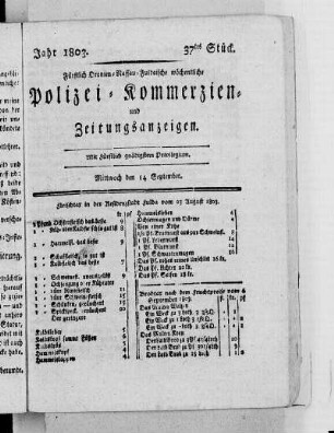 37tes Stück, Ausgabe vom 14. September 1803