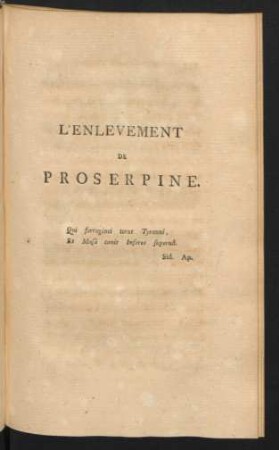 L`Enlevement De Proserpine.