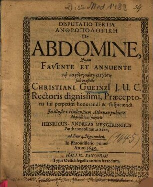 Disputatio Tertia Anthrōpologikē De Abdomine