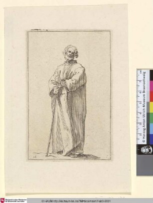 [A draped old Peasant; Alter Mann in langem Gewand, auf einen Stab gestützt]