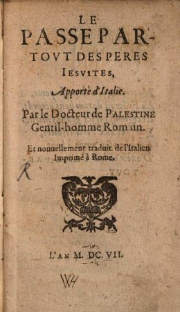 Le Passe-partout des Peres Jesuites apporté d'Italie
