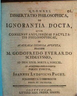 Dissertatio philosophica de ignorantia docta