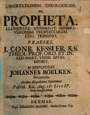 Diss. theol. de propheta