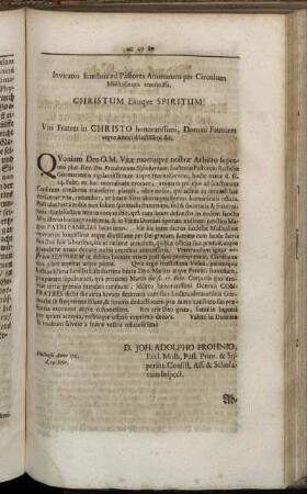 Invitatio funebris ad Pastores Animarum per Circulum Mülhusinum transmissa.
