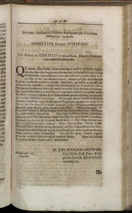 Invitatio funebris ad Pastores Animarum per Circulum Mülhusinum transmissa.