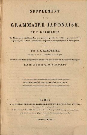 Supplement à la Grammaire Japonaise