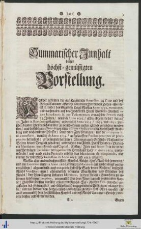 Summarischer Innhalt dieser höchst-gemüssigten Vorstellung