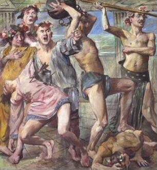 Wandschmuck der Villa Katzenellenbogen (Die Freier im Kampf gegen Odysseus). Gemäldezyklus von insgesamt 11 Bildern