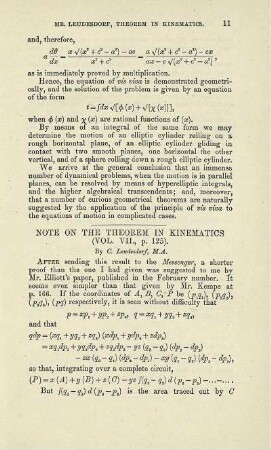 Note on the theorem in kinematics (Vol. VII., p. 125).