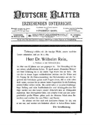 Herr Dr. Wilhelm Rein : Nachruf