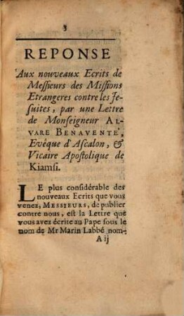 Réponse aux nouveaux Ecrits de Messieurs des Missions étrangères contre les Jésuites