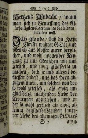 Hertzens-Andacht/ wann man sich zu Geniessung des Allerheiligsten Sacraments des Altars bereiten will.