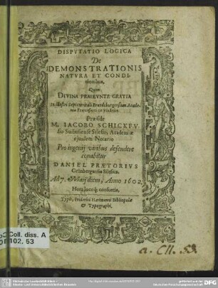 Disputatio logica De demonstrationis natura et conditionibus