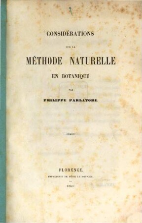 Considérations sur la méthode naturelle en botanique